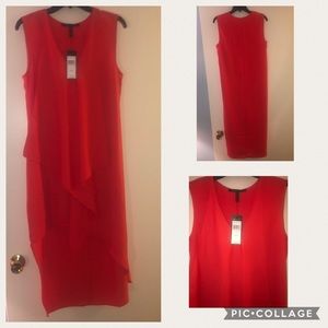 BCBG Tara High Low Dress Bright Poppy-S
